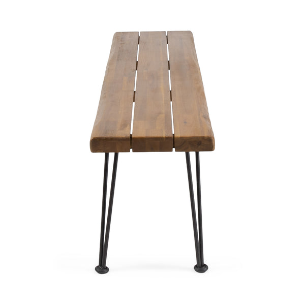 Gdf Studio Zephyra Outdoor Modern Industrial Acacia Wood Bench With Metal Hairpin Legs
