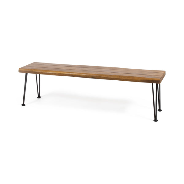 gdf studio Zephyra Outdoor Modern Industrial Acacia Wood Bench with Metal Hairpin Legs