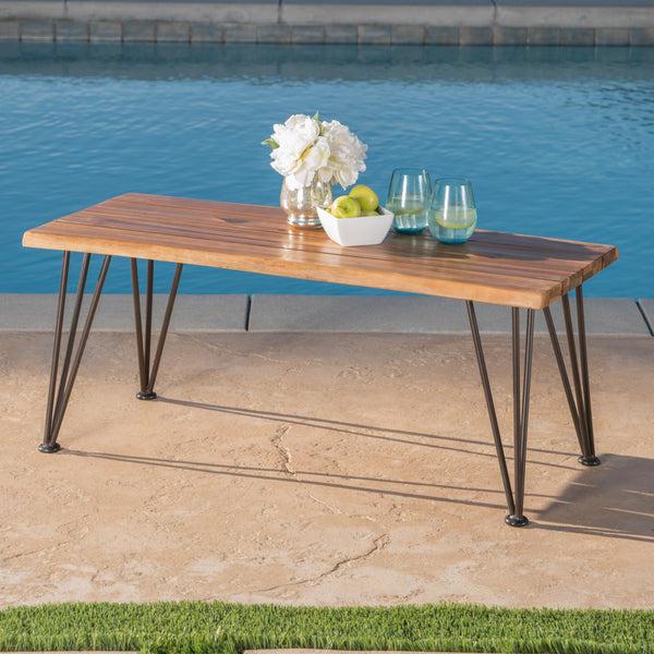 Gdf Studio Zephyra Outdoor Rustic Finished Iron & Acacia Wood Coffee Table