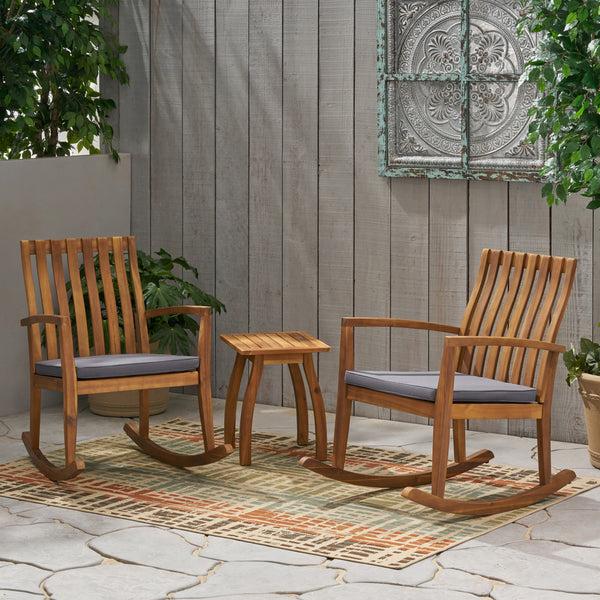 Gdf Studio Zoe Outdoor 2 Seater Rocking Chair Set With Side Table Teak And Dark Gray