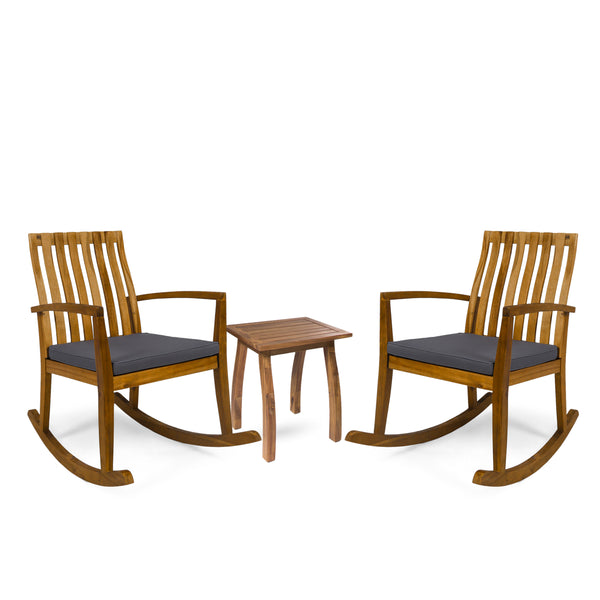 gdf studio Zoe Outdoor 2 Seater Rocking Chair Set with Side Table Teak and Dark Gray