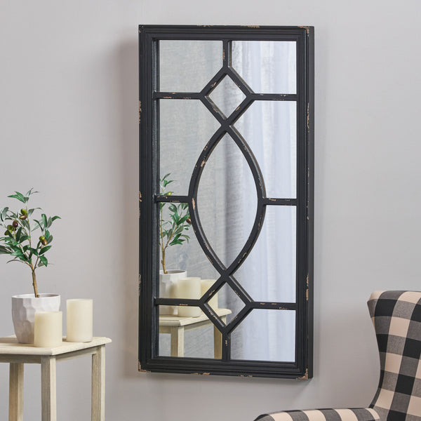 Gdf Studio Zoe Rectangular Wooden Rustic Farmhouse Mirror Distressed Black Frame