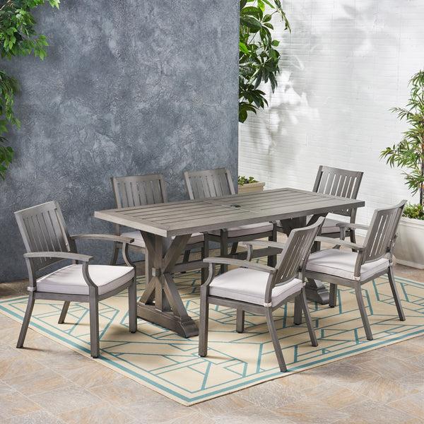 Gdf Studio Zoey Outdoor Modern 6 Seater Aluminum Dining Set With Cushions