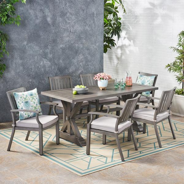Gdf Studio Zoey Outdoor Modern 6 Seater Aluminum Dining Set With Cushions