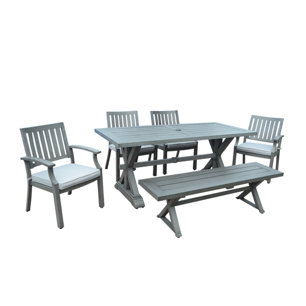 gdf studio Zoey Outdoor Modern 6 Seater Aluminum Dining Set with Dining Bench