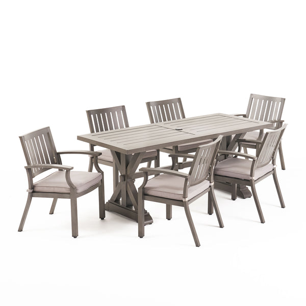 gdf studio Zoey Outdoor Modern 6 Seater Aluminum Dining Set with Cushions