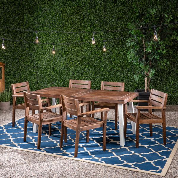 Gdf Studio Zoey Outdoor Rustic Acacia Wood 7 Piece Dining Set