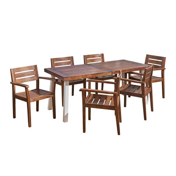 gdf studio Zoey Outdoor Rustic Acacia Wood 7 Piece Dining Set