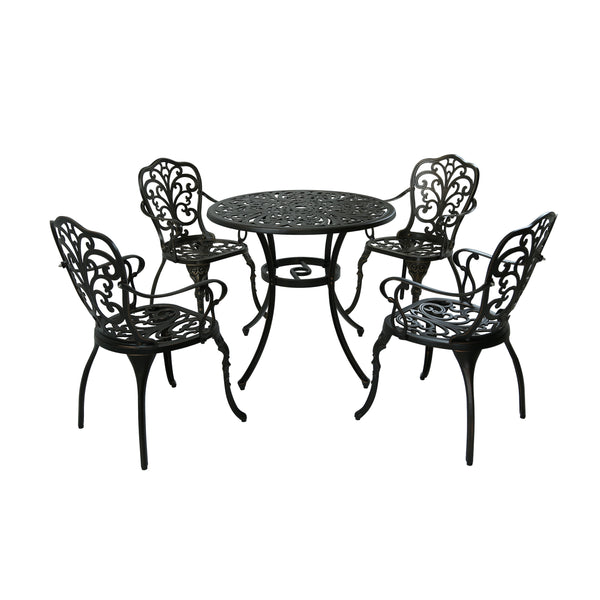gdf studio Zona Outdoor 5 Piece Cast Aluminum Dining Set Shiny Copper