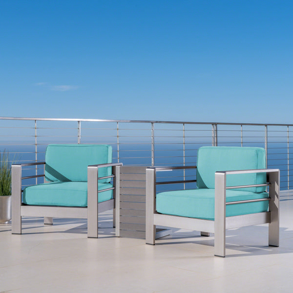 Gdf Studio Zona Outdoor Aluminum Club Chairs And Faux Wood Side Table Set With Cushions
