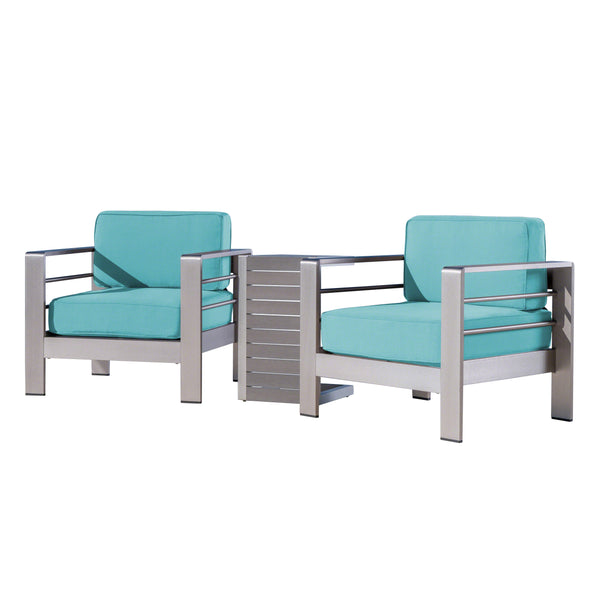gdf studio Zona Outdoor Aluminum Club Chairs and Faux Wood Side Table Set with Cushions