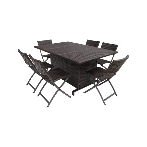 gdf studio Zora Outdoor 7 Piece Foldable Wicker Dining Set Multi Brown