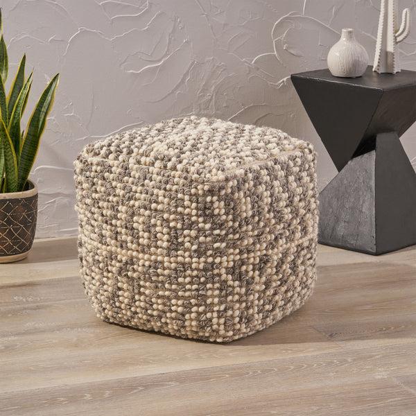 Gdf Studio Zoriah Boho Wool And Cotton Ottoman Pouf