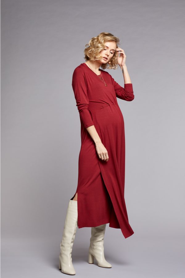 Gebe Maternity Long Dress For Pregnancy Claret (A68)