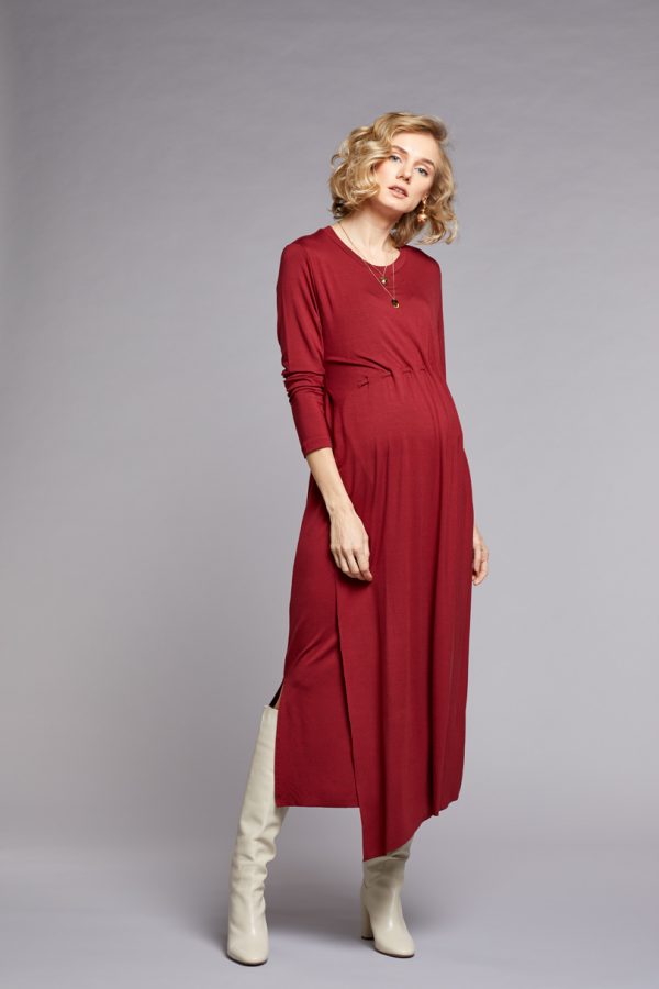 gebe maternity Long Dress for Pregnancy Claret (A68)