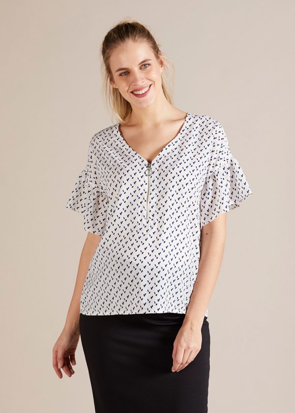 Gebe Maternity Oversize Blouse Ecru Geometric (B22)