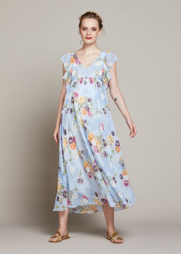 gebe maternity Long Dress for Pregnancy Flower Print (B100)