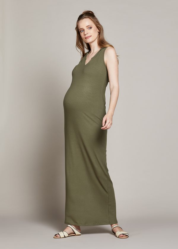 Gebe Maternity Long Dress For Pregnancy Khaki Green (032)