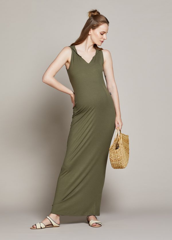 gebe maternity Long Dress for Pregnancy Khaki green (032)