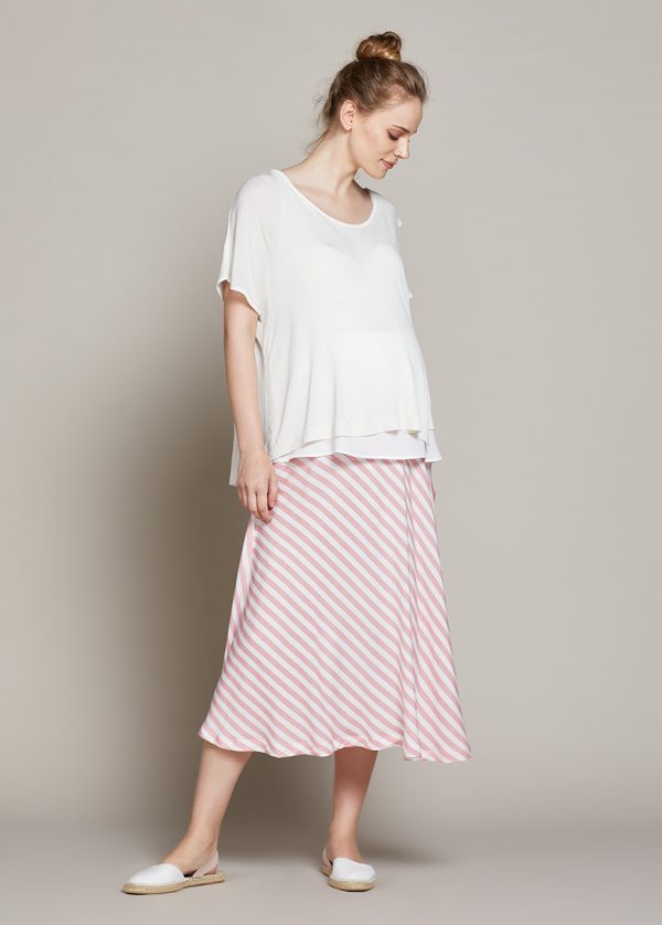 gebe maternity Skirt for Pregnancy Red-White Stripe