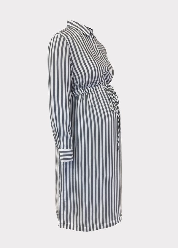 Gebe Maternity Striped Long Sleeve Stylish Shirt Dress