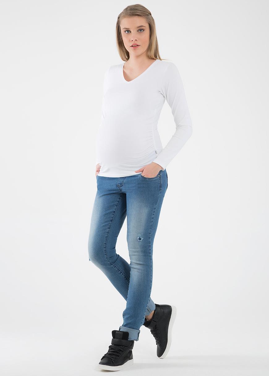 Gebe Maternity T-Shirt Marni V-Neck Long Sleeve White (001)