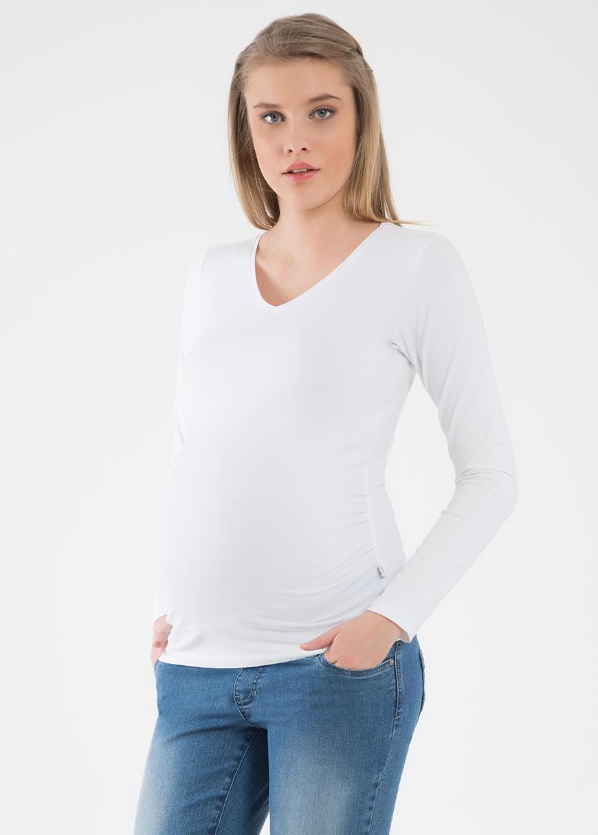 gebe maternity T-Shirt Marni V-Neck Long Sleeve White (001)