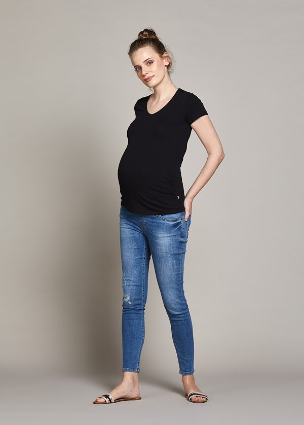 Gebe Maternity V Neck T-shirt Marni (Short Sleeve) Black (006)