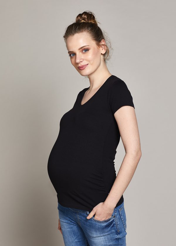 Gebe Maternity V Neck T-shirt Marni (Short Sleeve) Black (006)