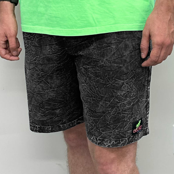 Gecko Hawaii 1980's Surfer Style Black Acid Wash Cotton Shorts