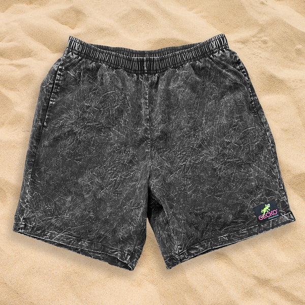 gecko hawaii 1980's Surfer Style Black Acid Wash Cotton Shorts
