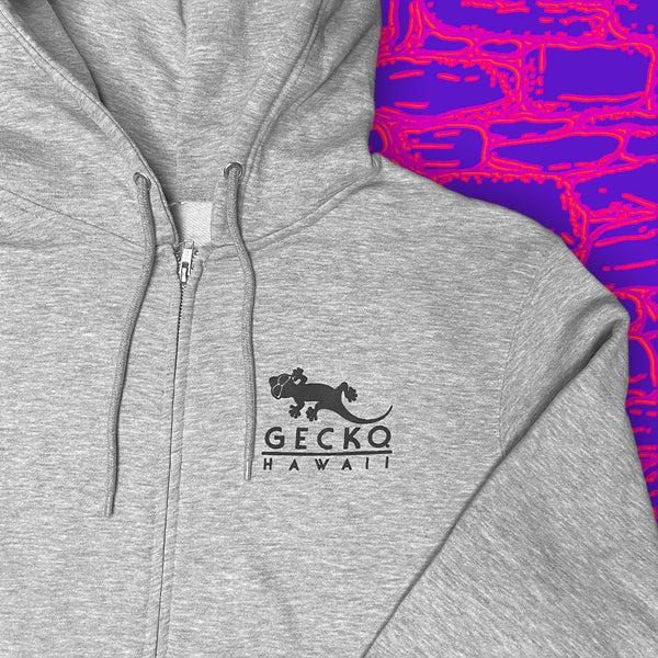 Gecko Hawaii 1987 Island Tour Full Zip Hoodie Heather Grey