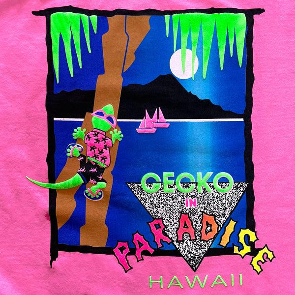 Gecko Hawaii 1988 Gecko In Paradise 1980s Pink (Single Stitch) Tee