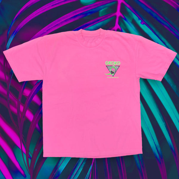 Gecko Hawaii 1988 Gecko In Paradise 1980s Pink (Single Stitch) Tee