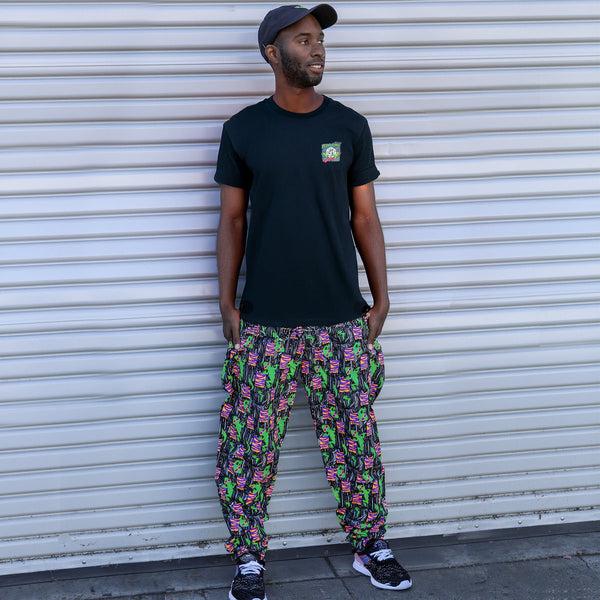 Gecko Hawaii 1988 ORIGINAL Cotton Jungle Beach Pants - Black/Orange