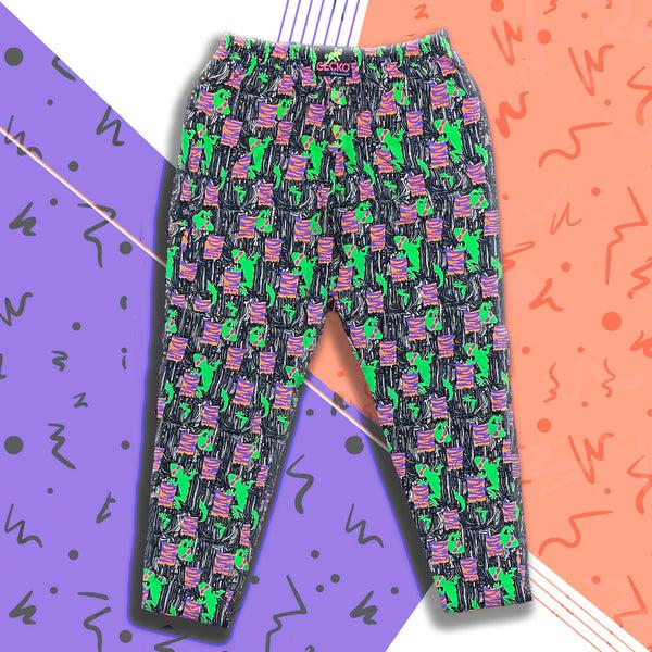 Gecko Hawaii 1988 ORIGINAL Cotton Jungle Beach Pants - Black/Orange