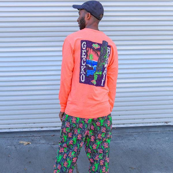 Gecko Hawaii 1988 ORIGINAL Cotton Jungle Beach Pants - Black/Orange