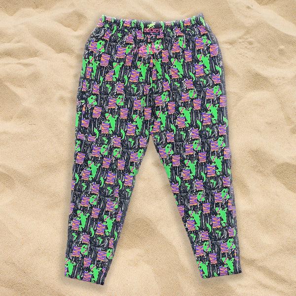 gecko hawaii 1988 ORIGINAL Cotton Jungle Beach Pants - Black/Orange