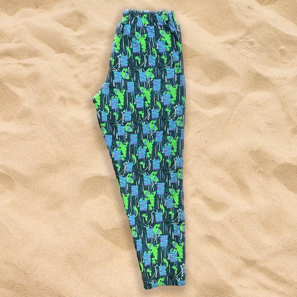 Gecko Hawaii 1988 ORIGINAL Cotton Jungle Beach Pants - Jade/Purple