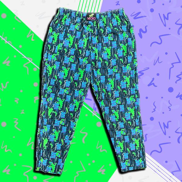 Gecko Hawaii 1988 ORIGINAL Cotton Jungle Beach Pants - Jade/Purple