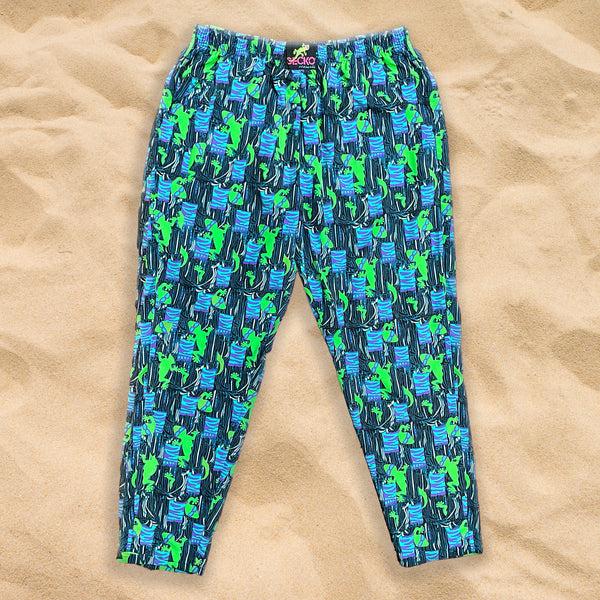 gecko hawaii 1988 ORIGINAL Cotton Jungle Beach Pants - Jade/Purple