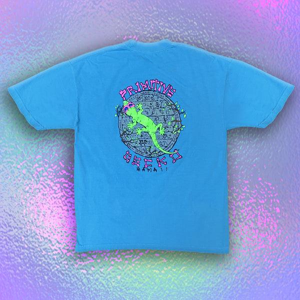 gecko hawaii 1988 Primitive Gecko - 1980s Neon Blue Razz Single Stitch Tee