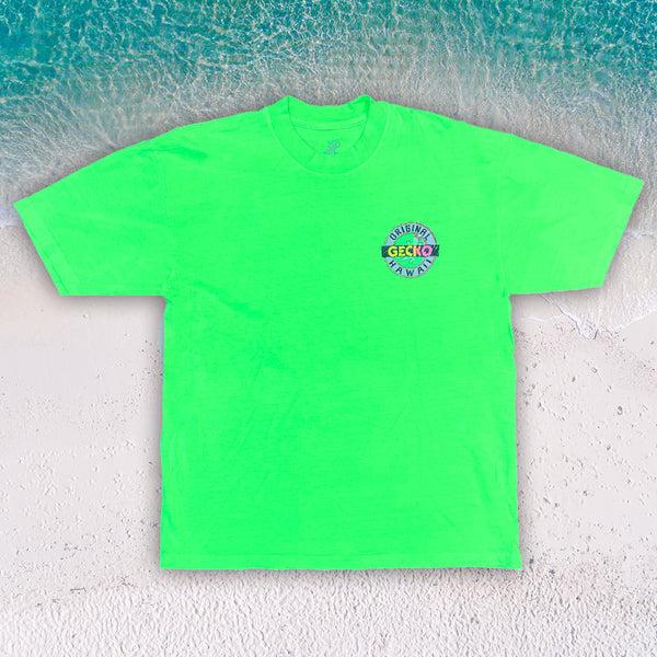 Gecko Hawaii 1988 Tropic Tested Neon Green - Retro Single Stitch Tee