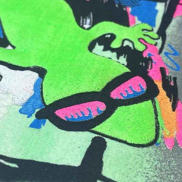 Gecko Hawaii 1989 Gecko Graffiti Hand-Painted Beach Style Tee - Green