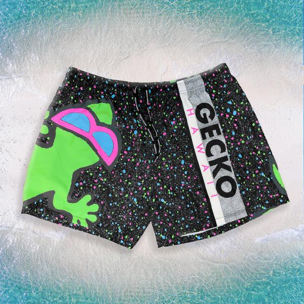 gecko hawaii 1989 Gecko Splatter Wrap Black Multiverse Volley Shorts