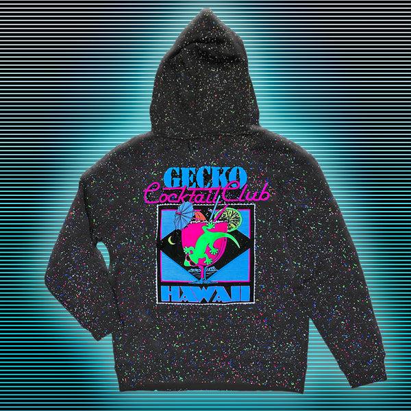 gecko hawaii 1989 Glow-In-The-Dark Splatter Hoodie - Gecko Cocktail Club - Limited Edition
