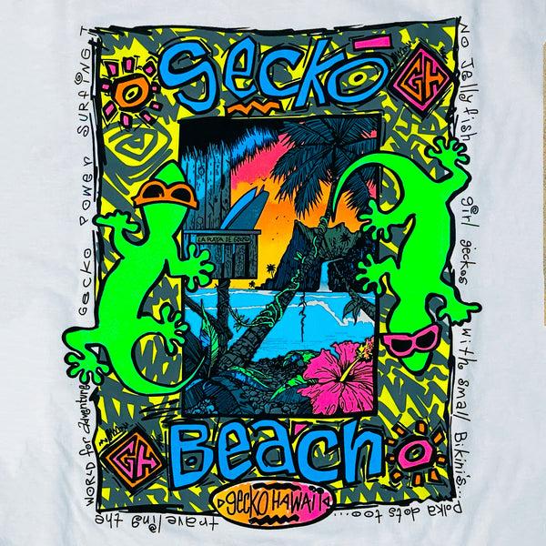 Gecko Hawaii 1989 Iconic Surf Tee - Gecko Beach Re-Issue White V2