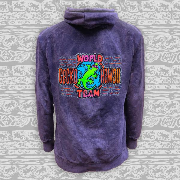 gecko hawaii 1989 Purple Acid Wash Gecko World Hoodie