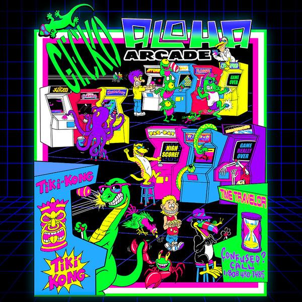 Gecko Hawaii Aloha Arcade 1980s Neon Green - Gecko X Nazar 4 Limited Tee