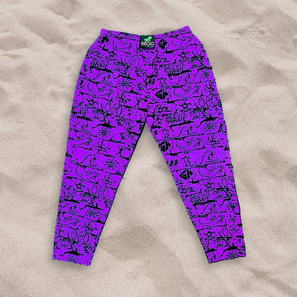 Gecko Hawaii Deep Purple Gecko Wall '90's Beach Pants
